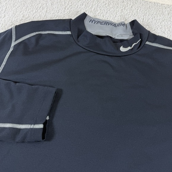 Nike Pro Combat Hyperwarm Shirt Mens Large Black Fitted Dri Fit‎ Long Sleeve - Picture 1 of 8